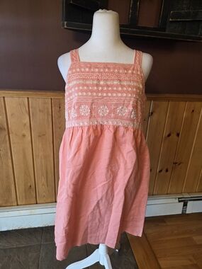 Ann Taylor Loft Peach Cotton Sundress Square Neck Small Coral